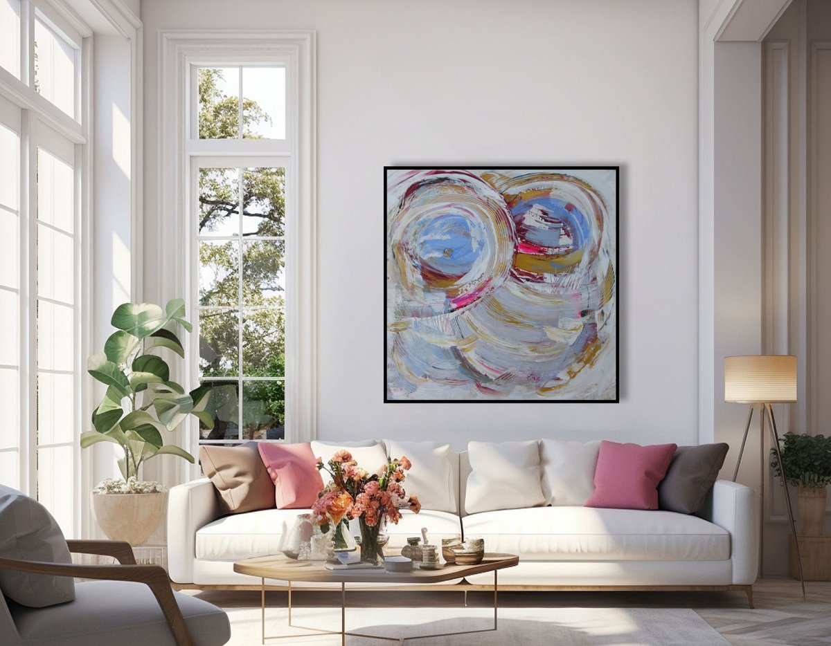 Expressive Abstract Acrylic Painting By Loretta Kaltenhauser, 48 X 48", Whirlwind, Original Artwork