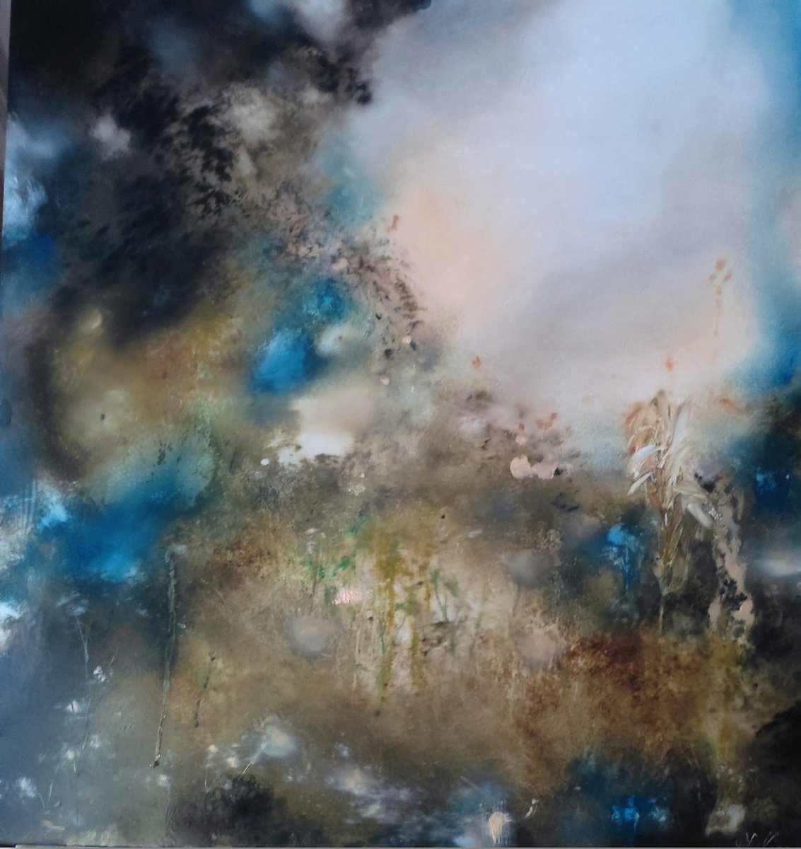 Abstract Landscape Oil Painting By Yuliia Kyrsanova, 31 X 31", Flower Mood, Original Artwork