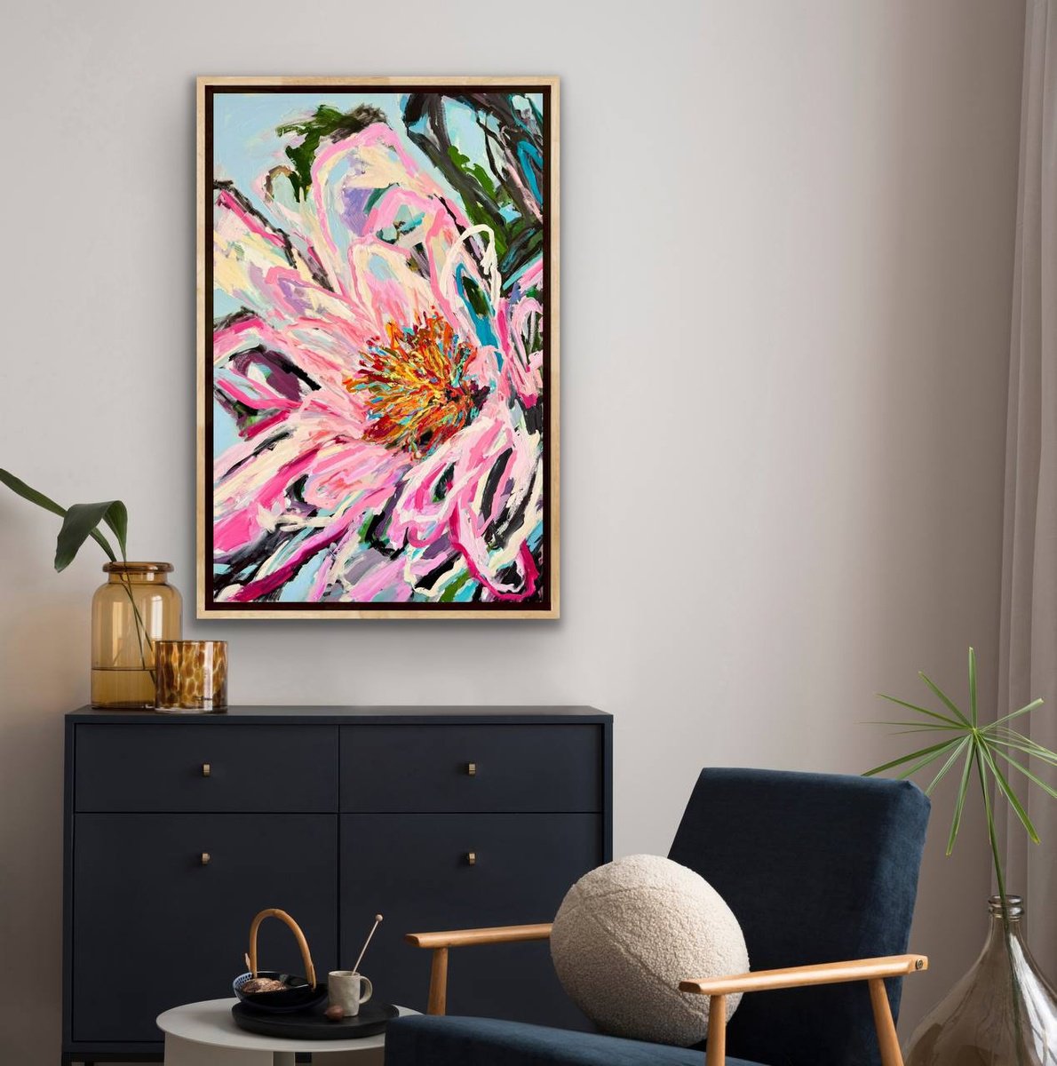 Expressive Botanical Painting By Julia Borg, 31 X 47", "Flying On My Own...", Original Artwork