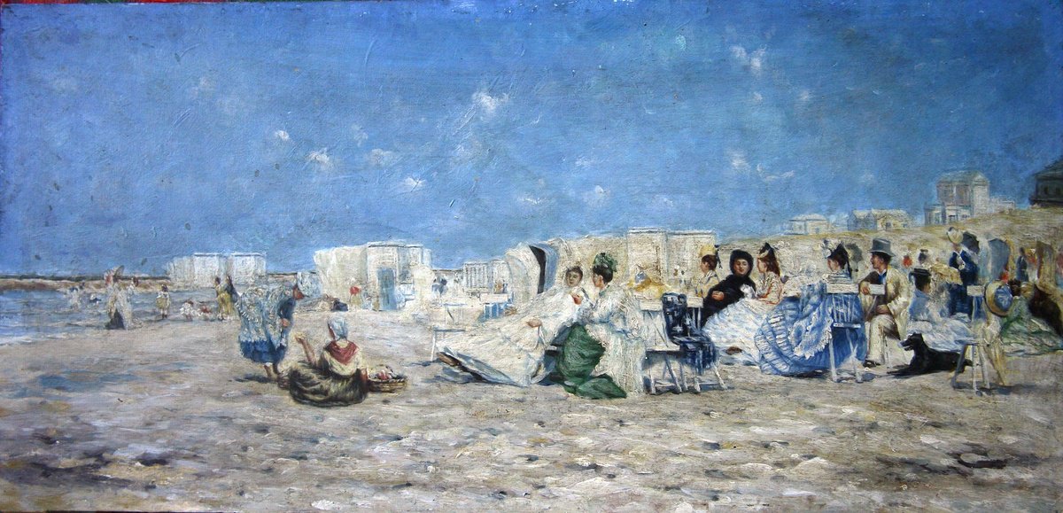 Last XIX th. century Typical French Beaches Scene by GOUYETTE jean-michel