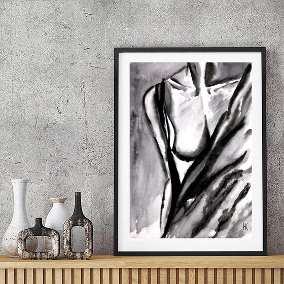 Female Nude original watercolor painting