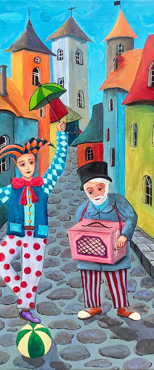 Organ grinder and clown by Ashot Petrosyan