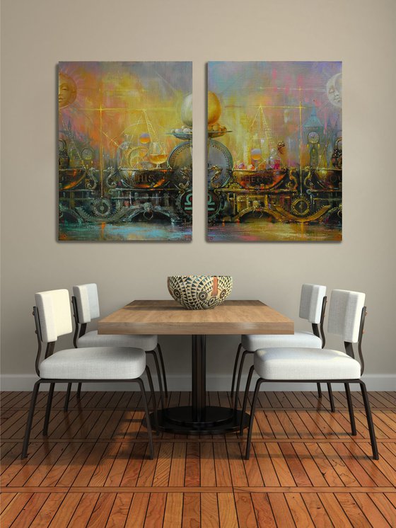 "Equilibrium" Diptych art Original art Oil on canvas Contemporary home decor.