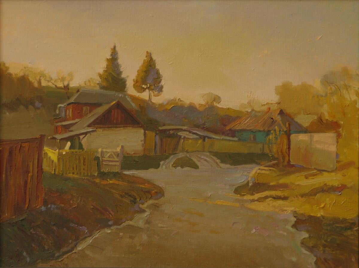 Photorealistic Landscape Oil Painting By Victor Onyshchenko, 31 X 24", Street In Sednev, Original Artwork