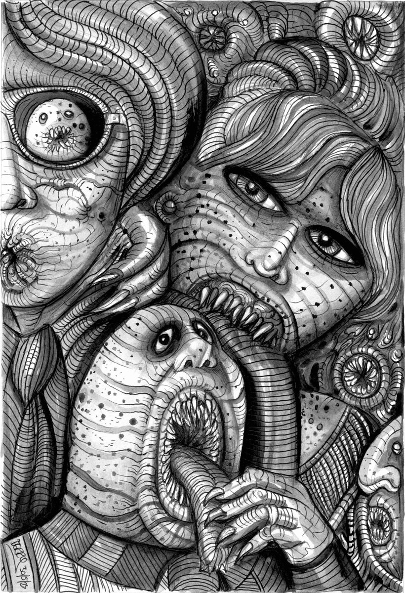 The Human Leech - Original Creepy Horror Art by Spencer Derry ART