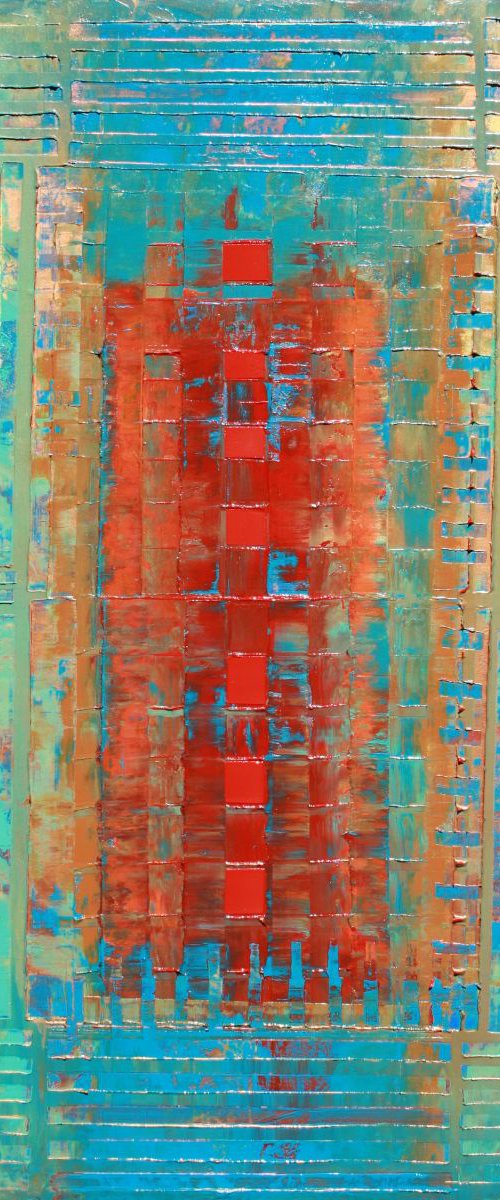 Primitive Abstract 7 Red Squares by Robert Lynn