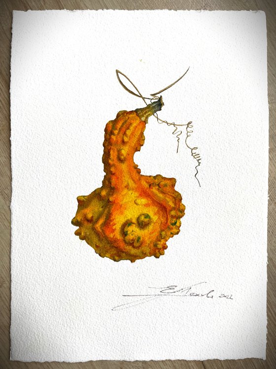 Watercolor with orange pumpkin