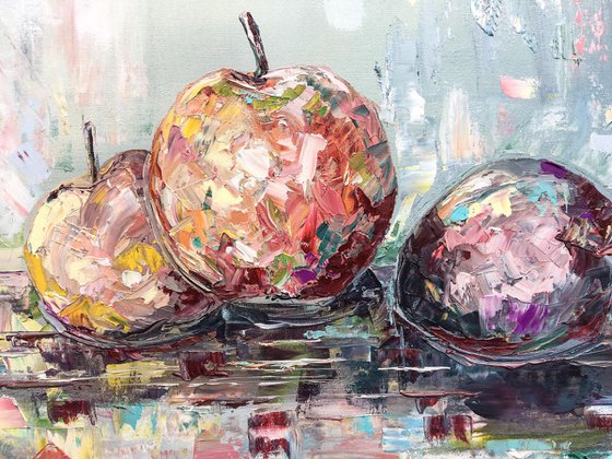 Fruit Lunch - original palette knife still life oil art painting on stretched canvas