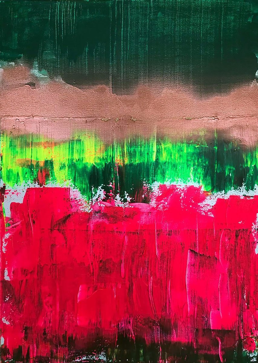 Impressionistic Abstract Acrylic Painting By Olga Melezhik, 20 X 28", Emotional Wave, Original Artwork