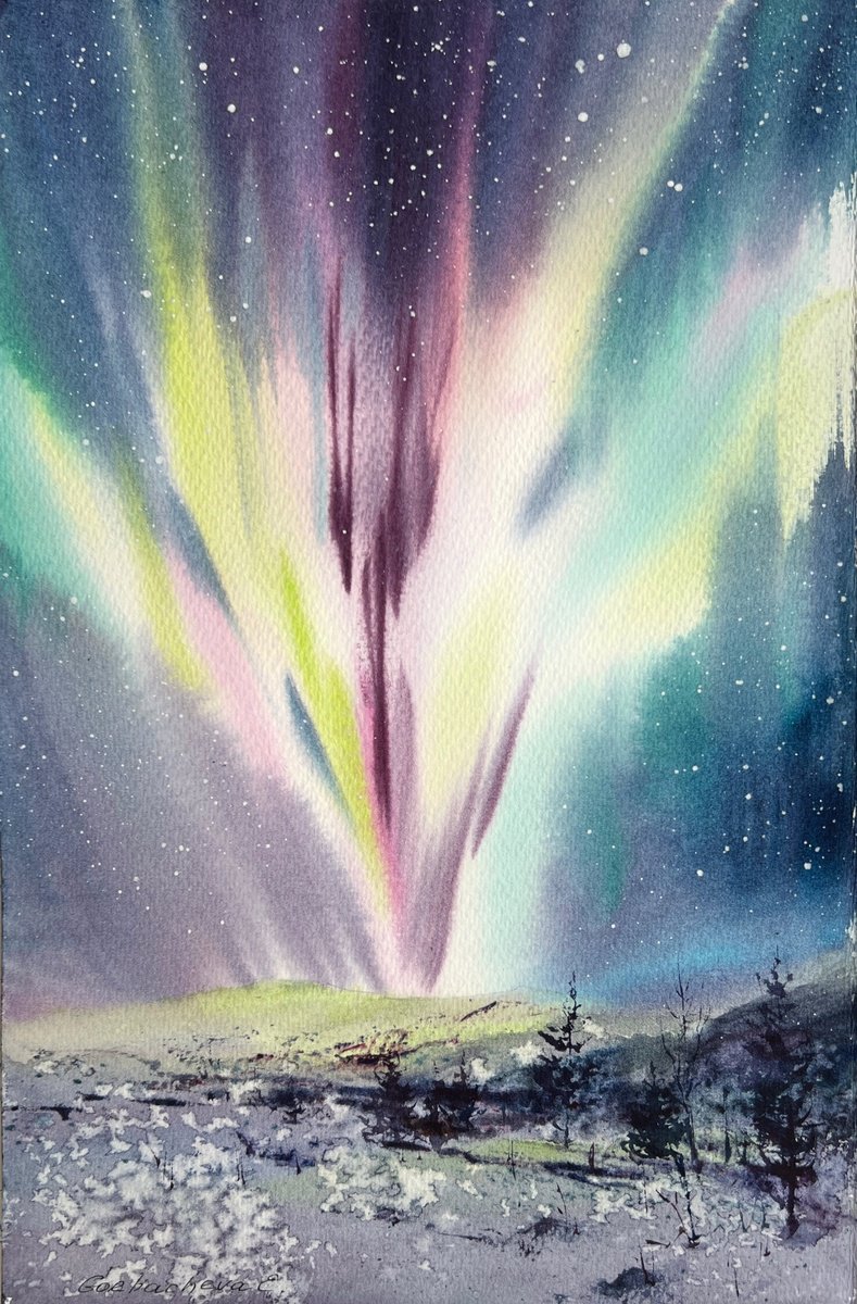 Eugenia Gorbacheva | Original Watercolour | Northern Lights #14 | 20 X 31Cm | Artwork For Sale On Artfinder