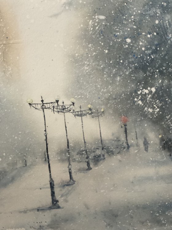 Blizzard in the city, original art