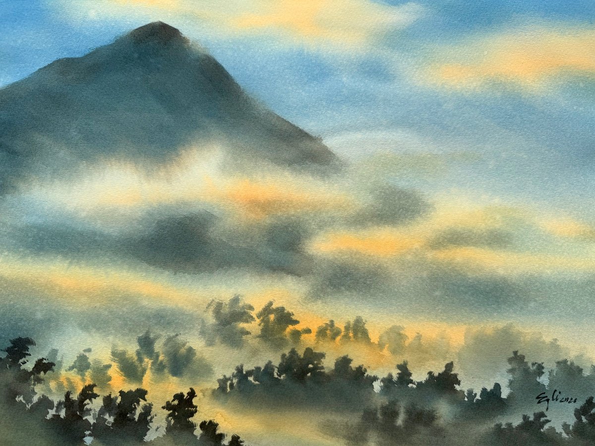 Impressionistic Watercolour , Misty Mountain By Egle Lipeikaite, 15 X 11, Artwork For Sale On Artfinder