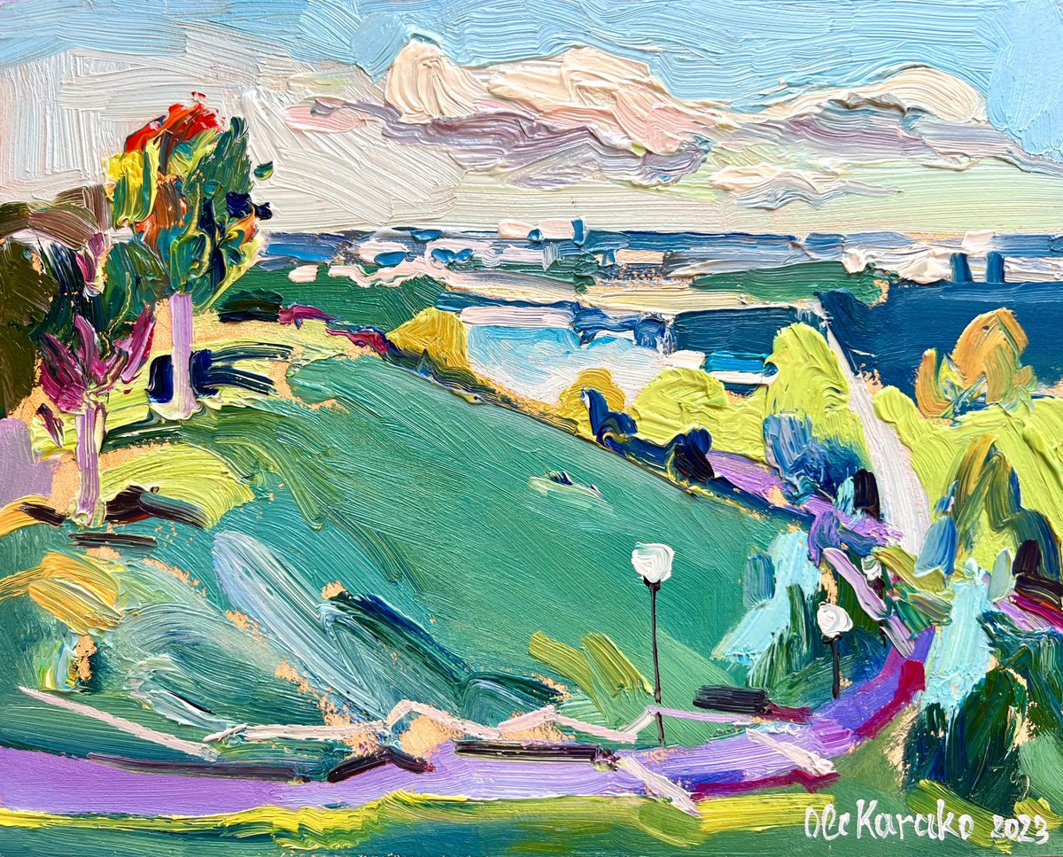 Impressionistic Landscape Oil Painting By Ole Karako, 12 X 9", Kyiv Slopes, Original Artwork