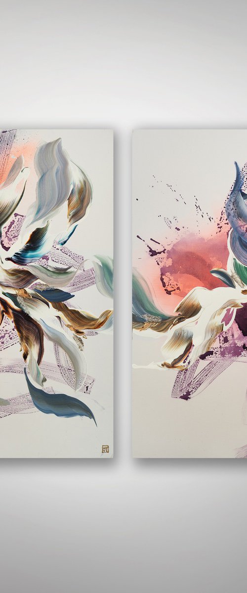 Plumage in Motion Diptych by Novi Lim