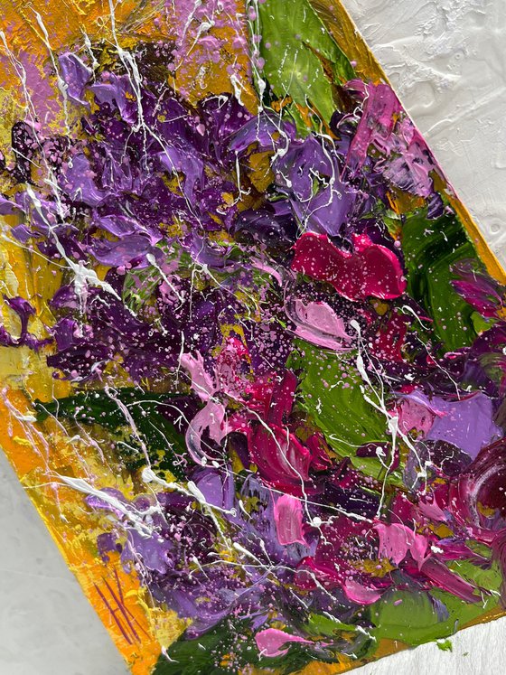 Lilac Painting Impasto Original Art Flowers Small Oil Artwork Floral Wall Art 6 by 8" by Halyna Kirichenko