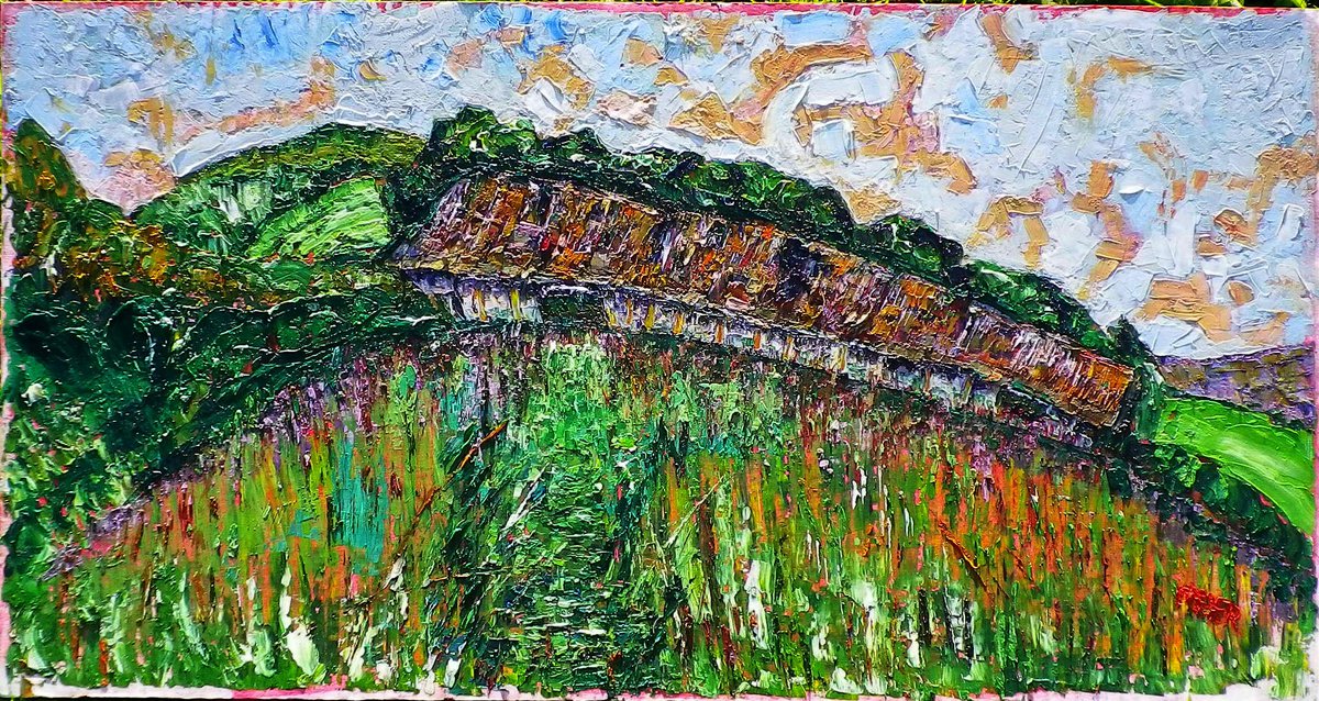 Impressionistic Landscape Oil Painting By Richard Meyer, 23 X 12", Barn In A Landscape #10, Original Artwork