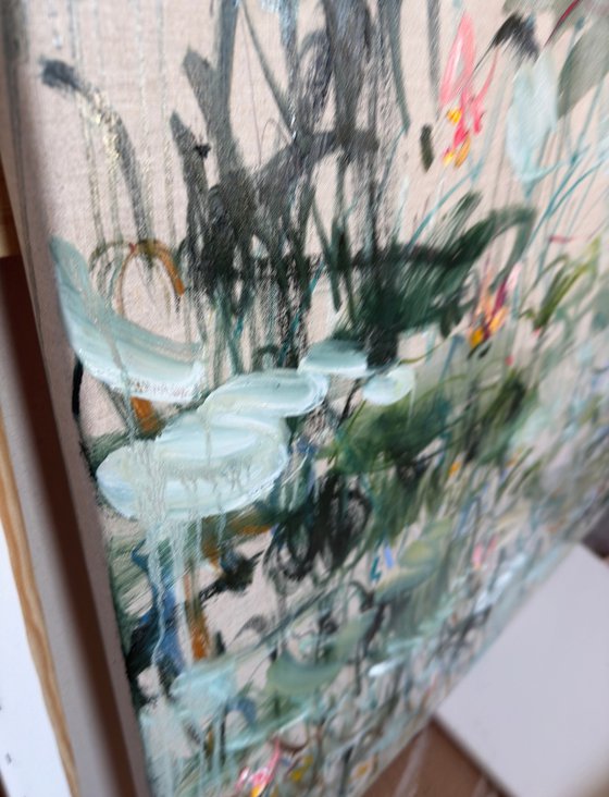 Summer pond. Water lilies