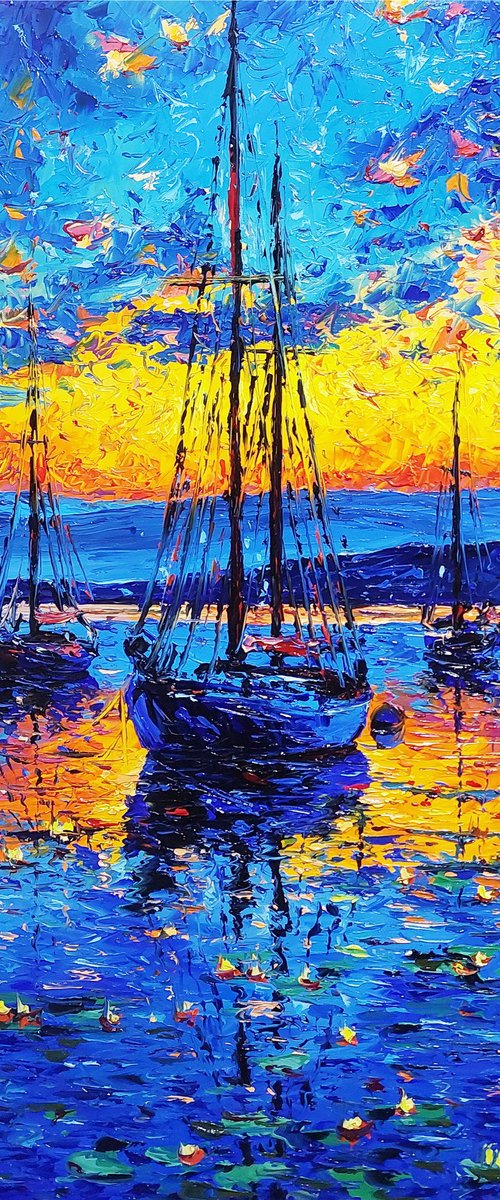 Three Sails in the Harbor by Andranik Harutyunyan
