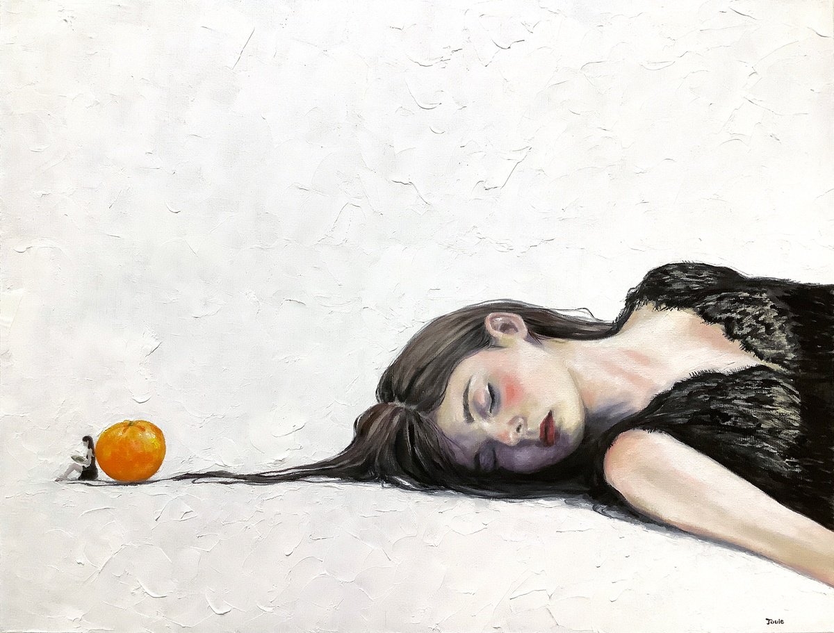 Surrealistic Portrait Oil Painting By Joule Kim, 16 X 12", The Dream Within, Original Artwork