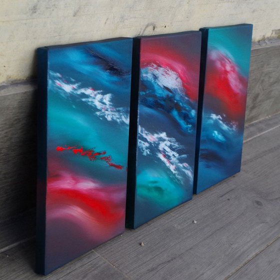 Time passes slowly,  Full Series  - Triptych n° 3 Paintings, Original abstract, oil on canvas