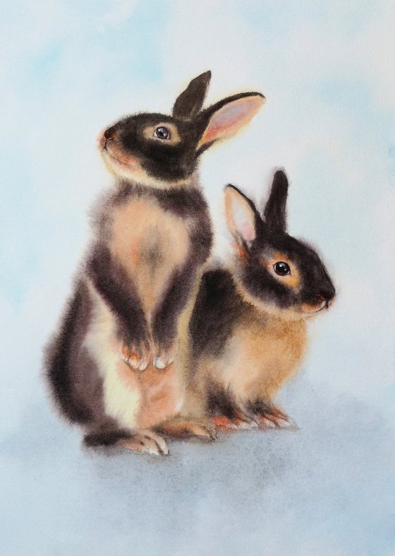 Two Tan Rabbits - pair of cute rabbits - bunny