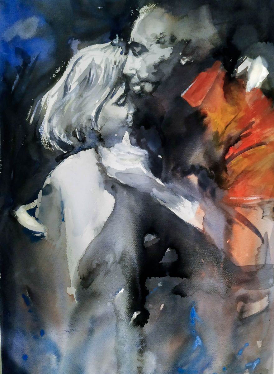 Impressionistic Portrait Watercolour By Flavio Furlan, 14 X 20, Serenity, Original Artwork