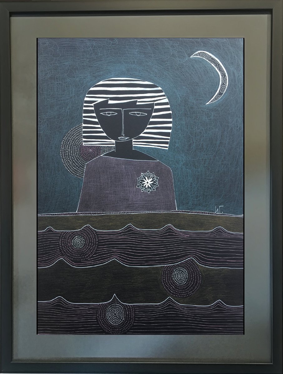 Naive Portrait Drawing By Irina Goleva, 19 X 25, Cycle, Original Artwork