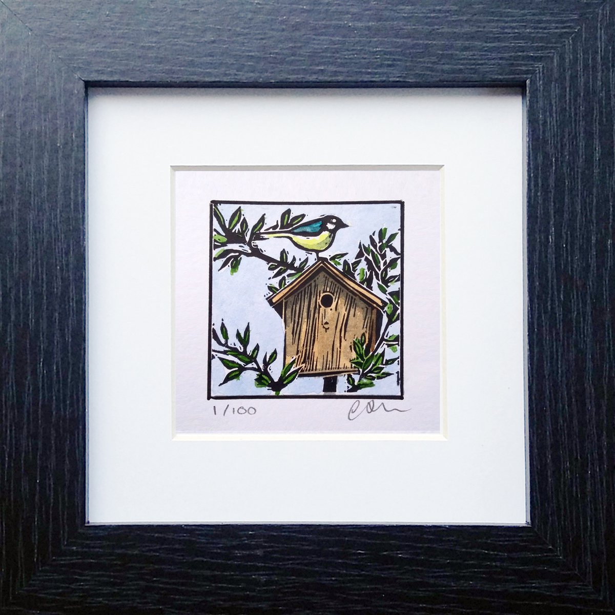 Home sweet home - miniature hand painted linocut print - Framed and ready to hang by Carolynne Coulson
