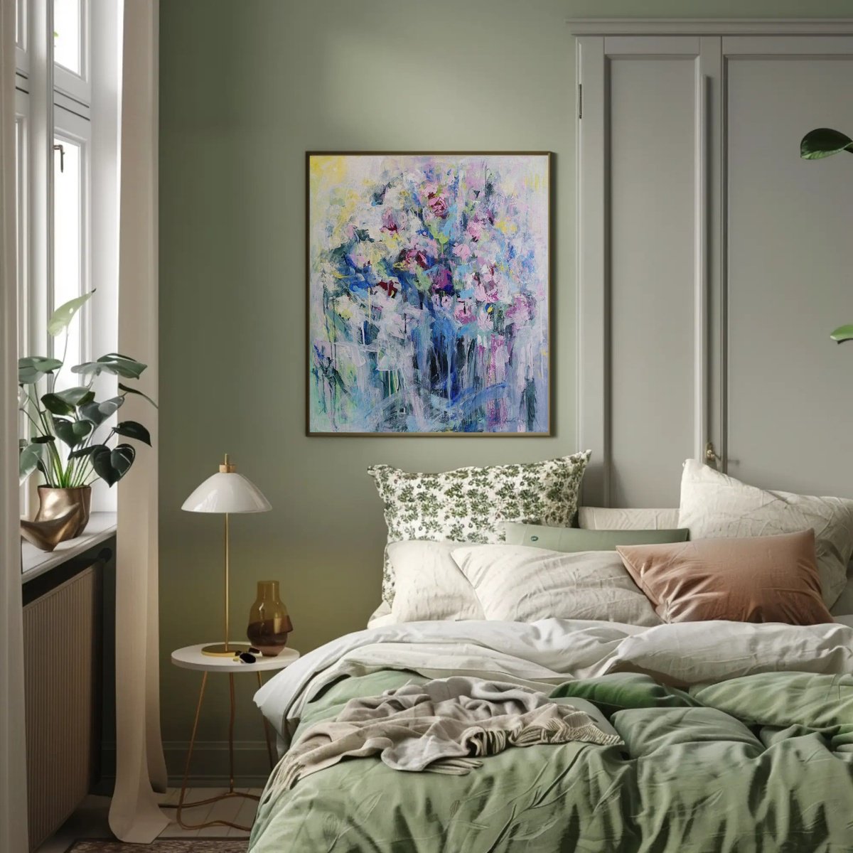 Impressionistic Abstract Acrylic Painting By Katia Solodka, 28 X 31", Memories Of Summer, Original Artwork