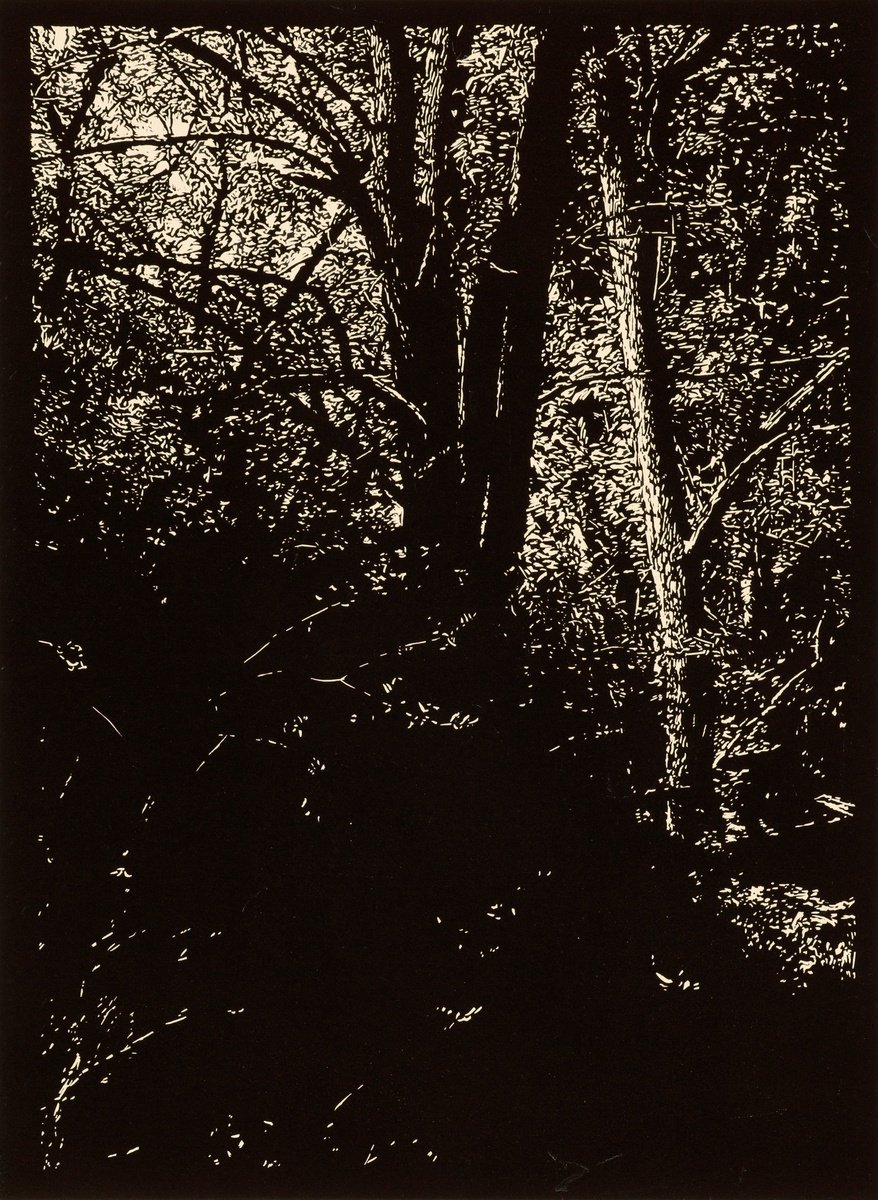 Impressionistic Landscape Linocut By David Conn, 15 X 22, Night Watch, Original Artwork