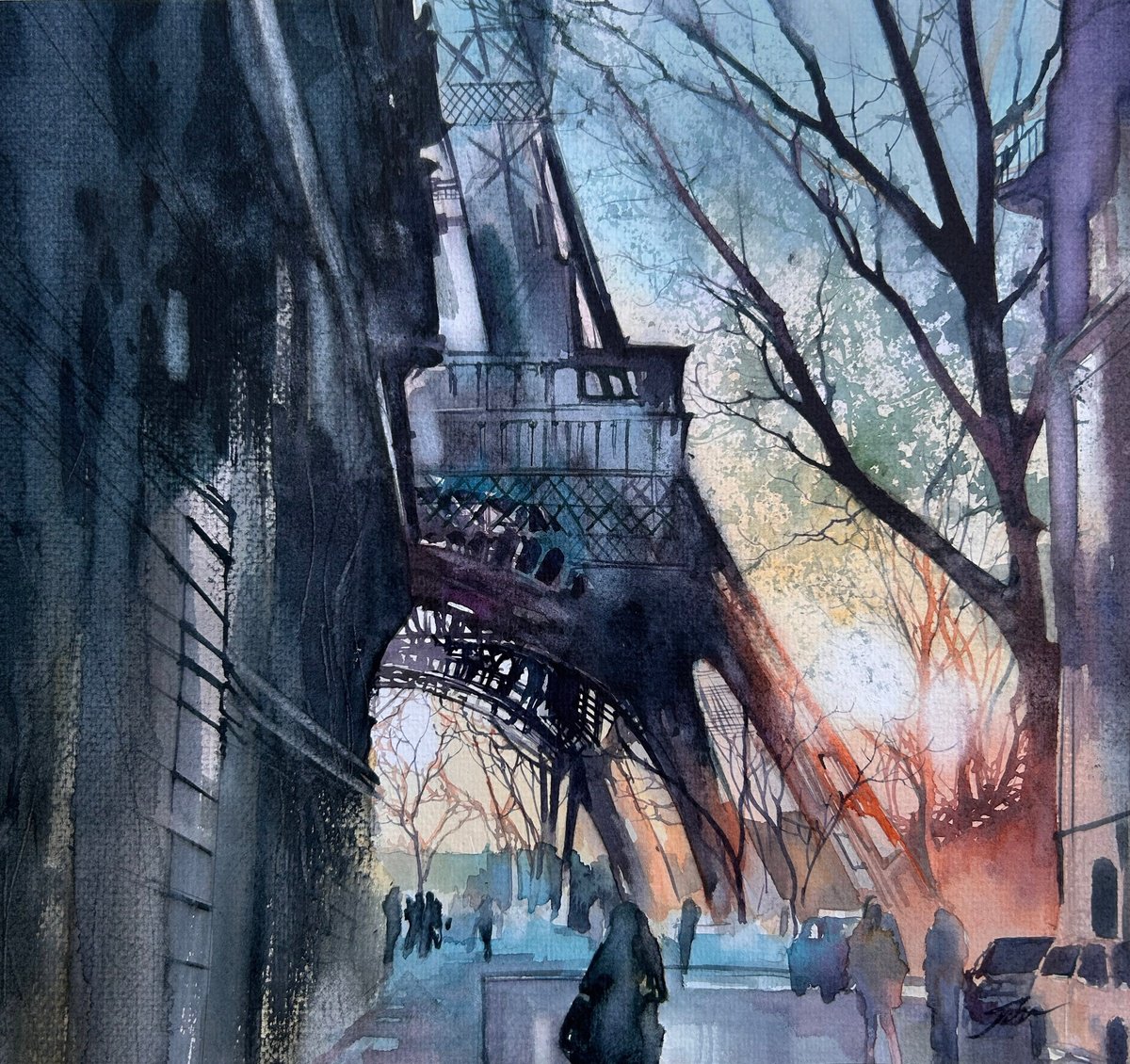 Impressionistic Cityscapes Watercolour By Nazar Grunyka, 11 X 10", Paris, Original Artwork