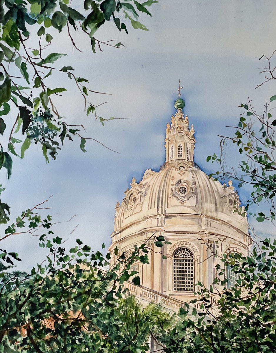 Photorealistic Watercolour , Basilica Da Estrela, Lisbon By Irina Kurganskaya, 16 X 20, Artwork For Sale On Artfinder