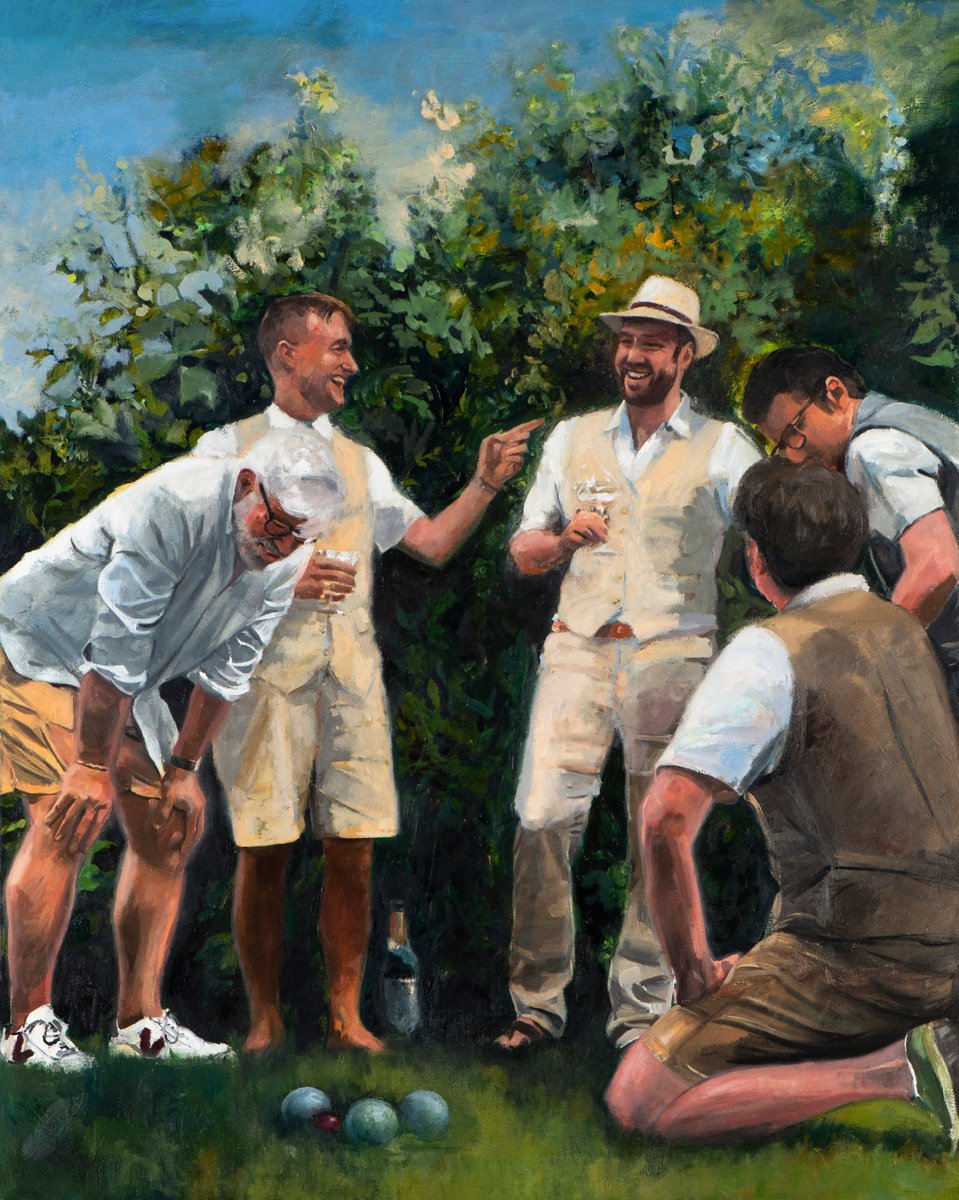 Impressionistic Portrait Oil Painting By Roeland Kneepkens, 31 X 39", Summer Games, Original Artwork