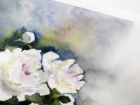 White peony flowers painting