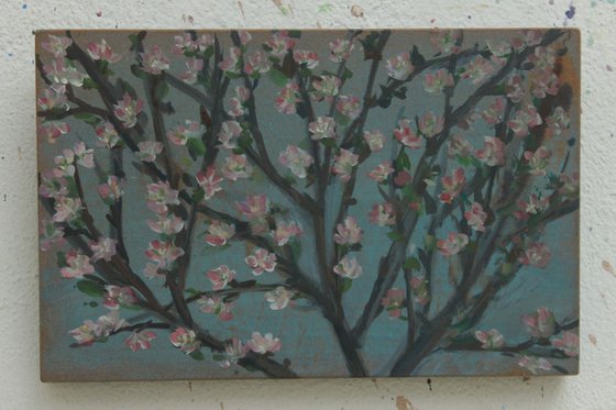 Blossoms of Peach - Cvetovi breskve 2012_acrylic on wood_15 x 23,2 cm