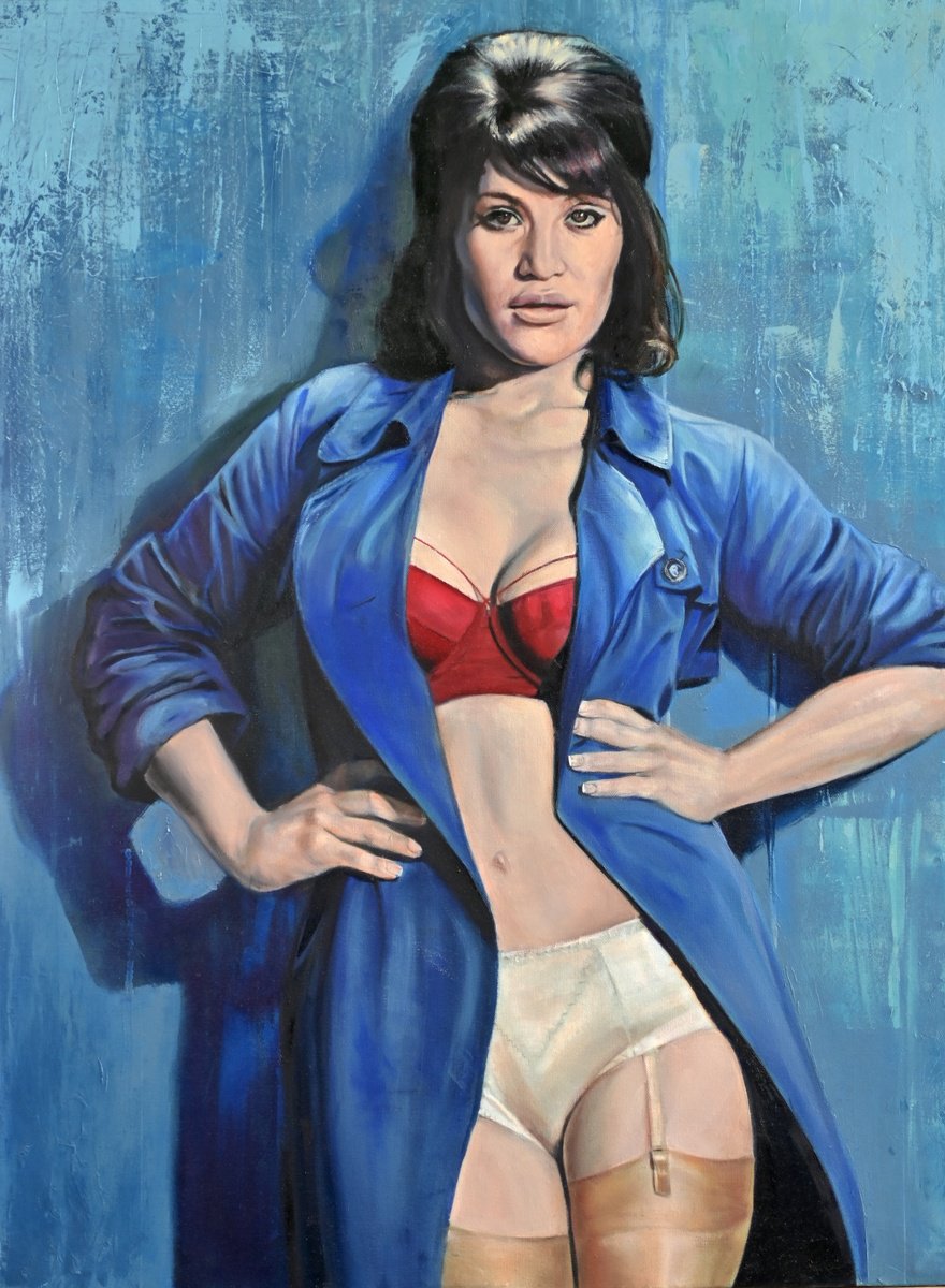 Photorealistic Portrait Oil Painting By Michael Juniper, 28 X 35", "Gemma" Blue, Original Artwork