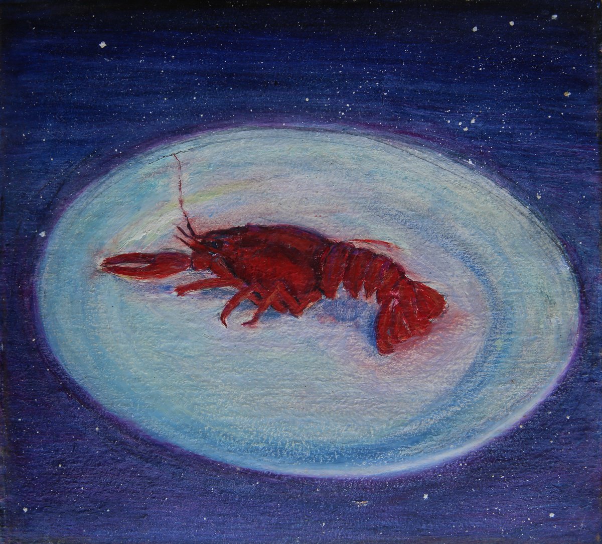 Surrealistic Animal Oil Painting By Denys Kuvaiev, 12 X 11, Flying Saucer, Original Artwork