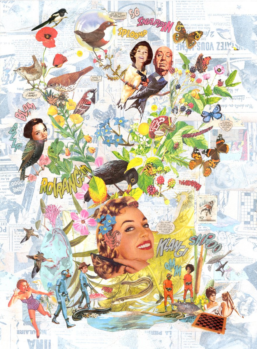 Urban And Pop Portrait Collage By Jon Garbet, 22 X 30, The Lady Vanishes, Original Artwork