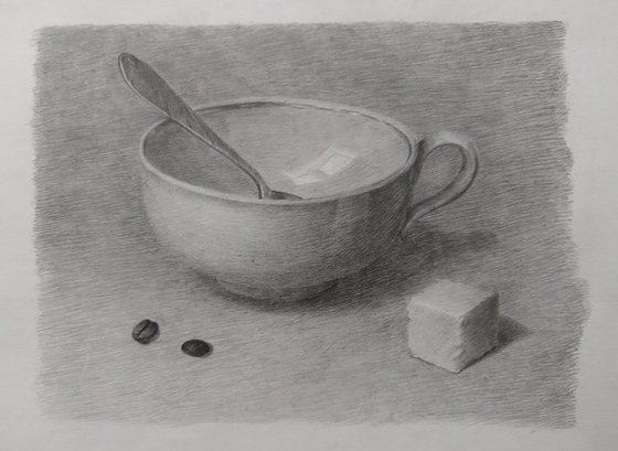 Still life # Cafe. Original pencil drawing.