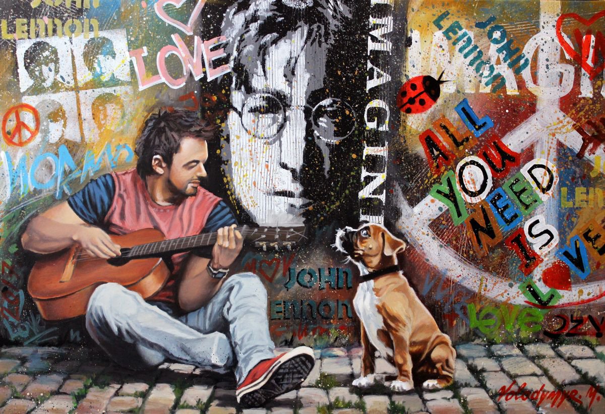 Portrait Acrylic Painting By Volodymyr Melnychuk, 31 X 22", All You Need Is Love, Original Artwork