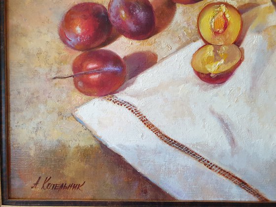 "There is not enough jam" still life plum liGHt original painting PALETTE KNIFE  GIFT (2019)