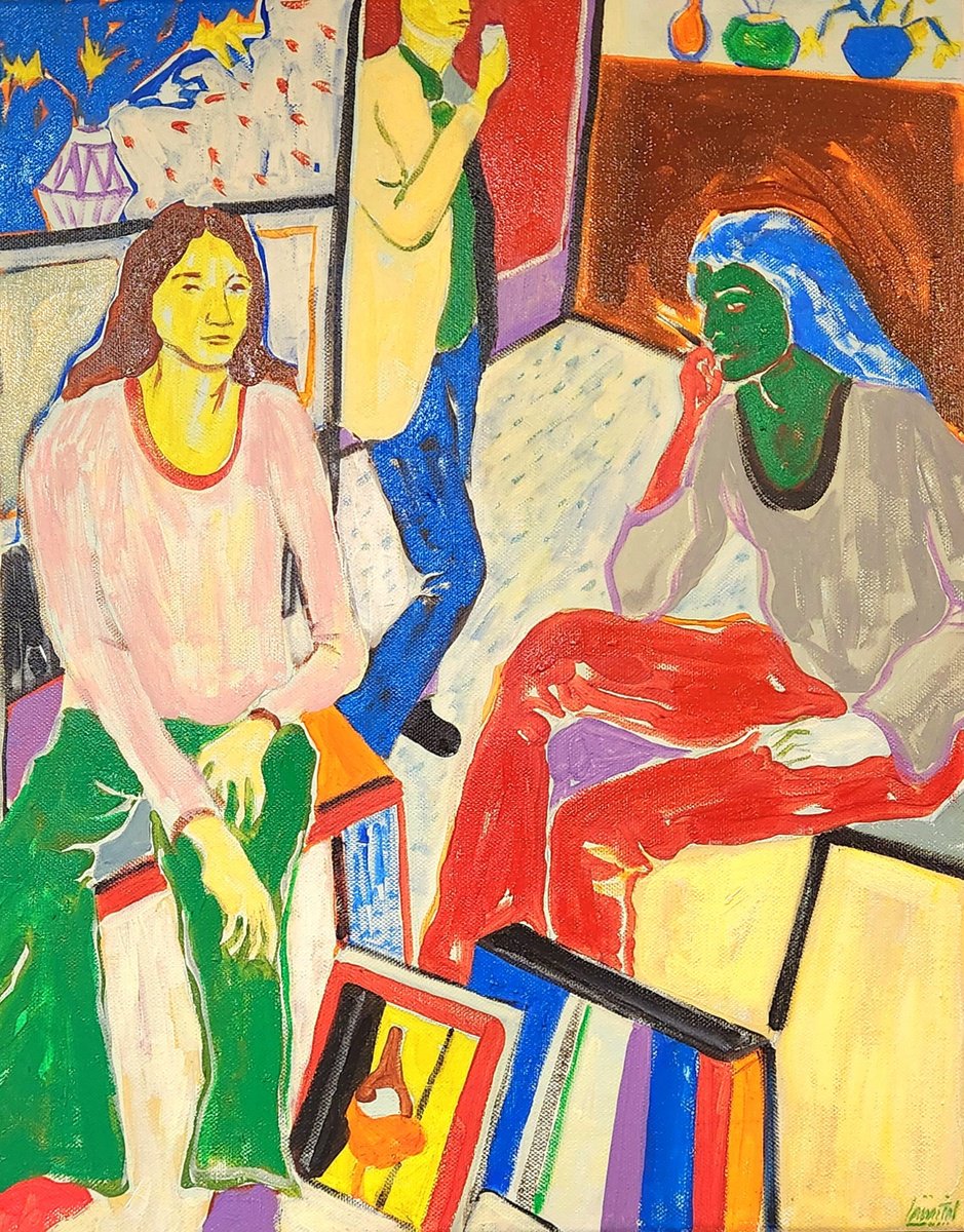 Expressive Portrait Oil Painting By Anahita Amouzegar, 17 X 21, Familiar Strangers, Original Artwork