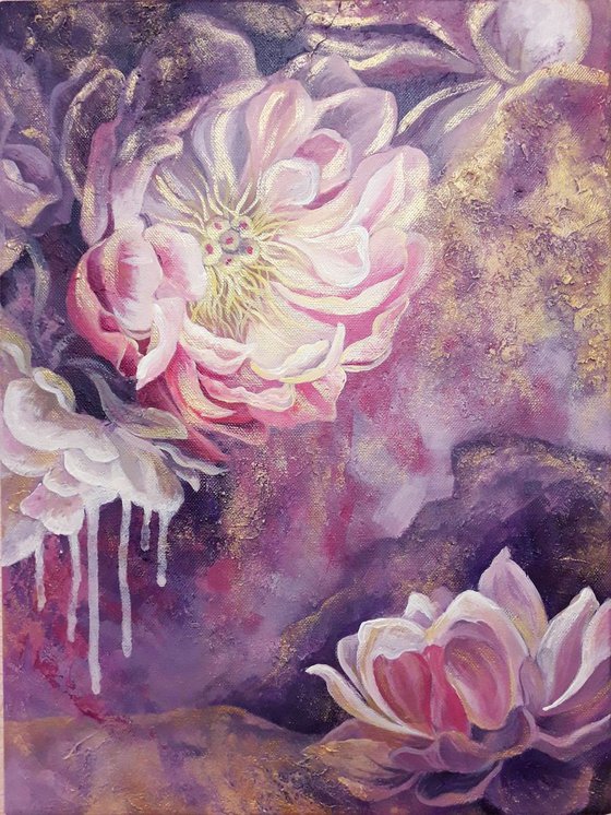 "Flowers glowing", peony painting, flowers painting, floral art