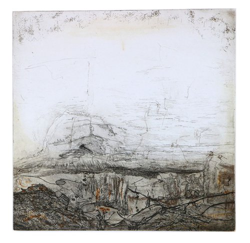 Heike Roesel "Solitary Cave", fine art etching in variation, edition of 10 by Heike Roesel