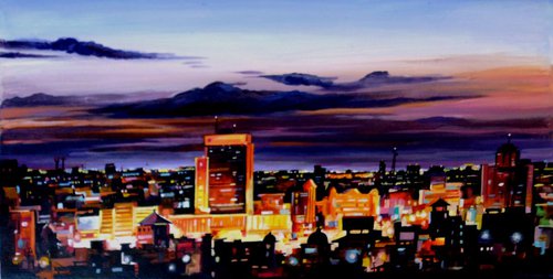 City at Night-Acrylic on Canvas painting by Samiran Sarkar