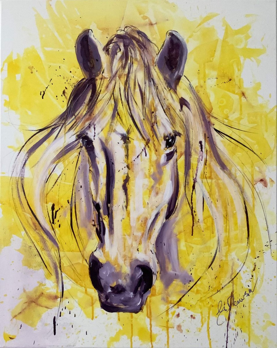 Horse head on yellow by Geoffrey Dawson