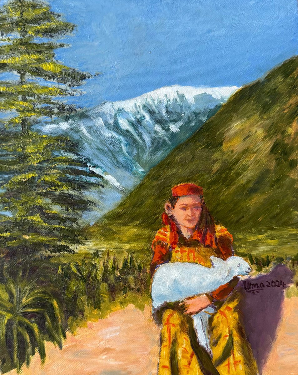 Impressionistic Portrait Oil Painting By Uma Krishnamoorthy, 8 X 10", Woman Holding Her Lamb, Original Artwork