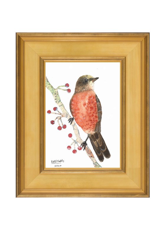 American Robin - Watercolor collage painting