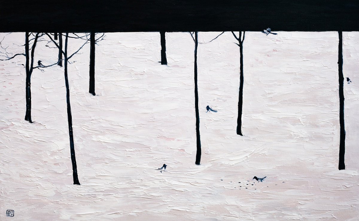 Oil Painting , Seven Magpies By Liudmila Pisliakova, 32 X 20, Artwork For Sale On Artfinder