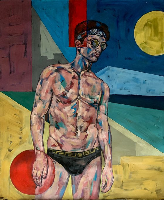 Male nude figure man naked large oil painting